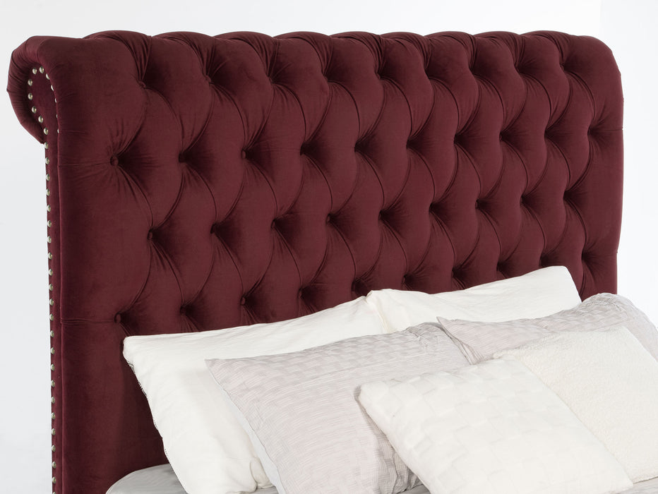 Devon 57-inch Upholstered California King Panel Bed Wine Red