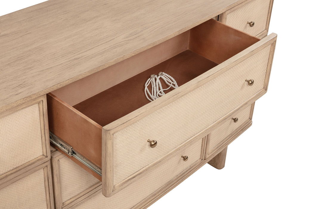 Kailani 9-drawer Dresser and Mirror Beige Oak