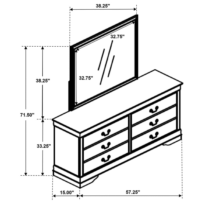 Louis Philippe 6-drawer Dresser and Mirror White