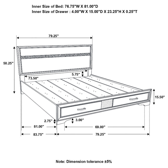 Miranda 51-inch Wood Eastern King Storage Panel Bed White