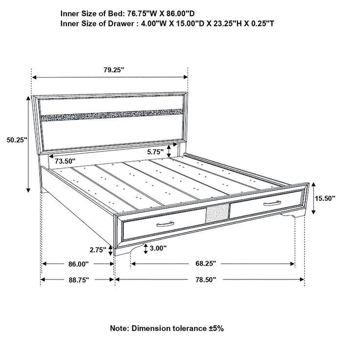 Miranda 51-inch Wood California King Storage Panel Bed White