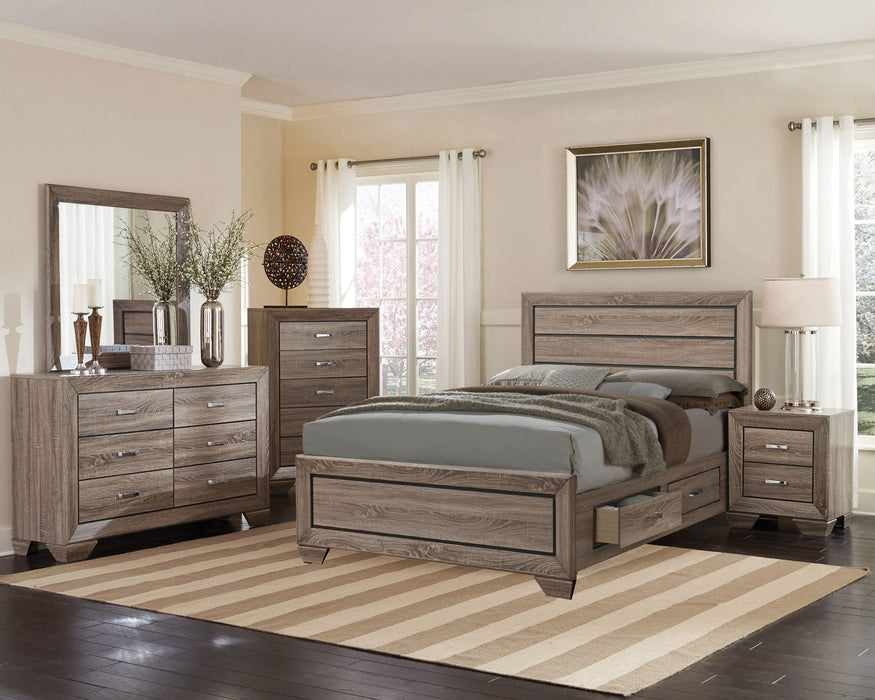 Kauffman Wood Eastern King Storage Panel Bed Washed Taupe