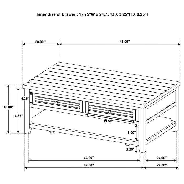 Concord 2-drawer Rectangular Coffee Table Distressed Java