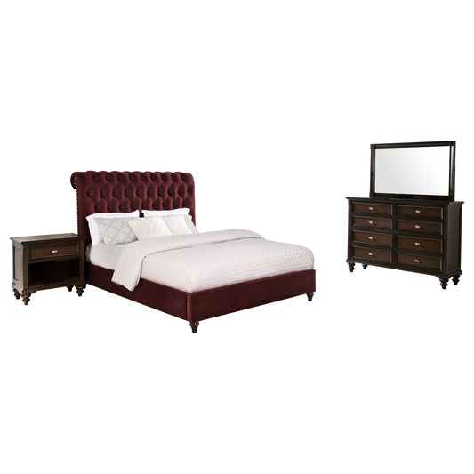 Devon 4-piece Full Bedroom Set Wine Red and Dark Oak