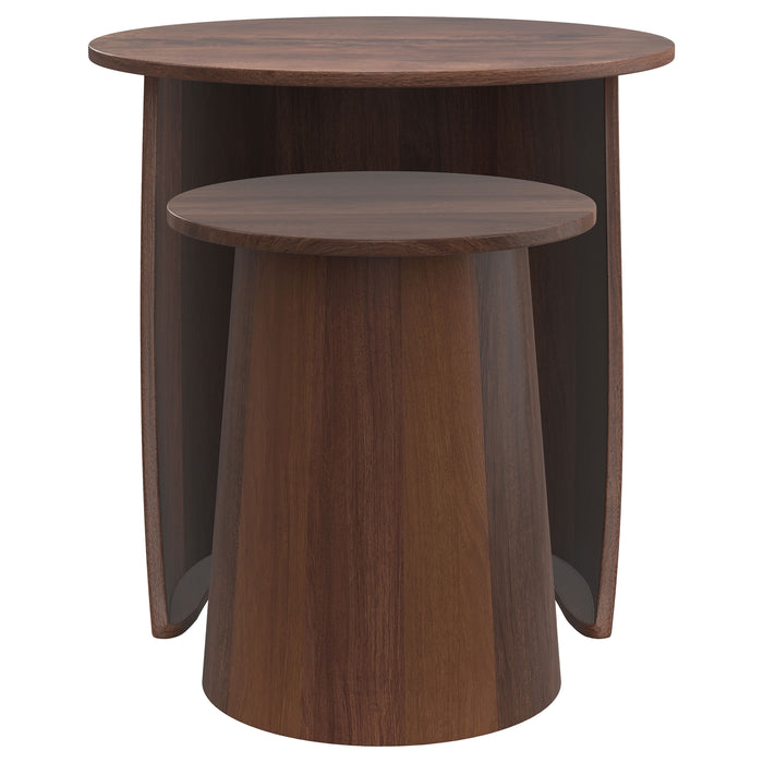 Yency 2-piece Round Mango Wood Nesting Table Set Dark Brown