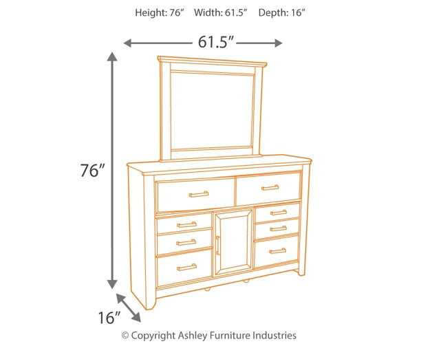 Juararo California King Panel Bed with Mirrored Dresser and Chest