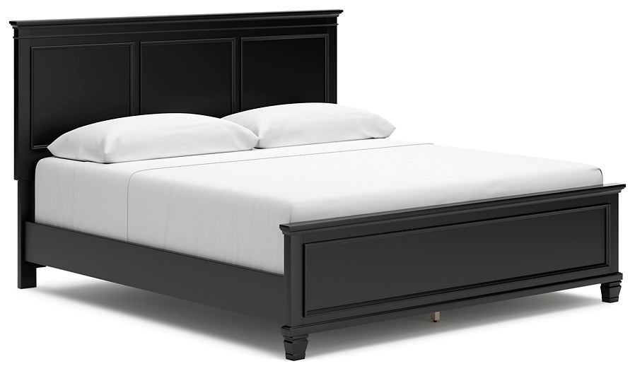 Lanolee King Panel Bed with Mirrored Dresser and 2 Nightstands