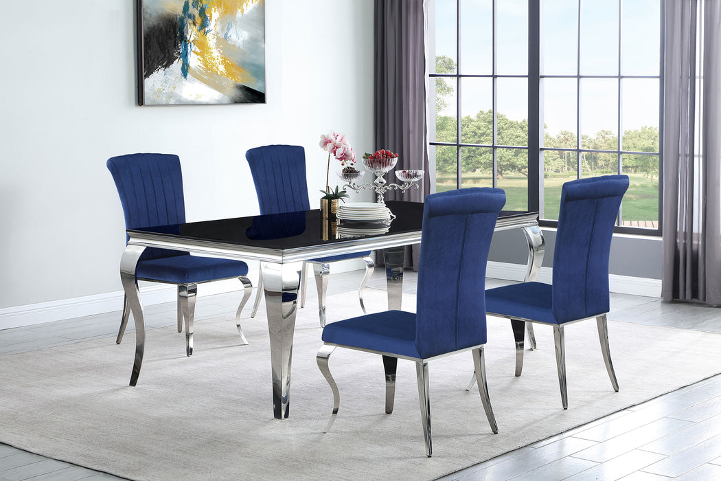 Carone 5-piece 81" Rectangular Black Glass Dining Set Blue