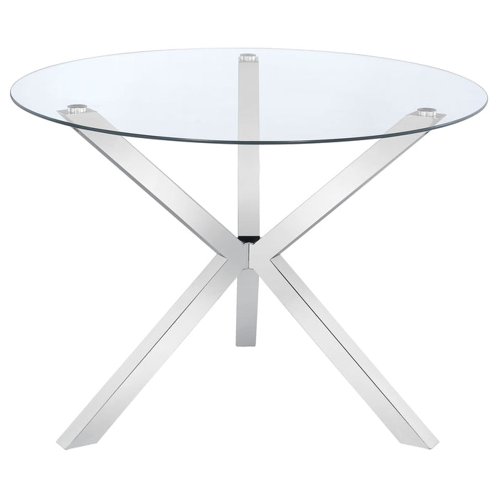 Vance Round 41-inch Glass Top Asterisk Dining Table Chrome