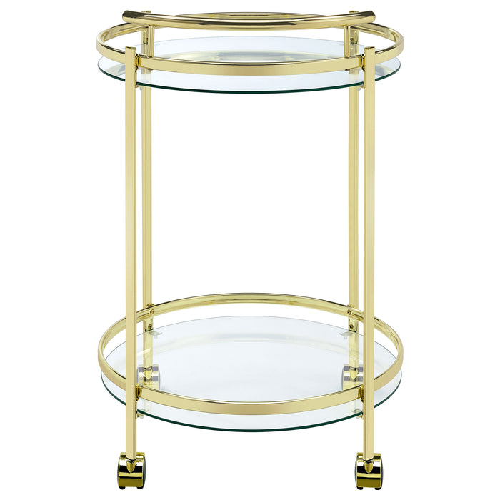 Chrissy 2-tier Round Glass Shelf Metal Bar Cart Brass