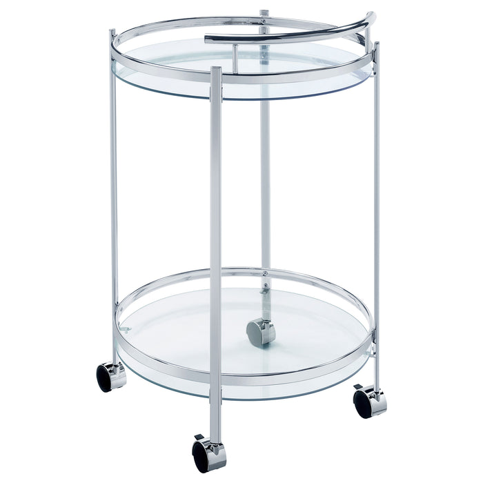 Chrissy Round Glass Shelf Metal Bar Cart Chrome