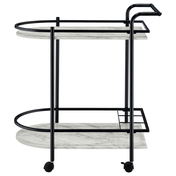 Desiree 2-tier Faux Marble Shelf Metal Bar Cart Black