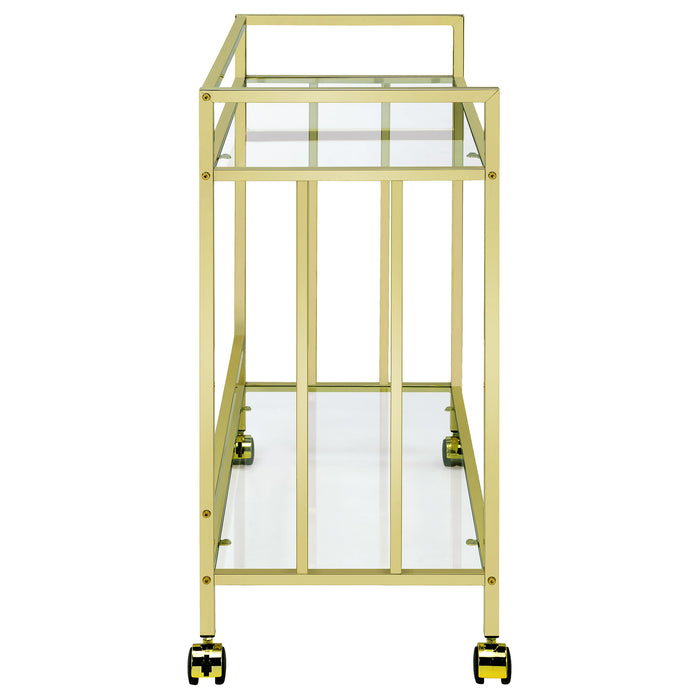 Cara 2-tier Rectangular Glass Shelf Metal Bar Cart Brass