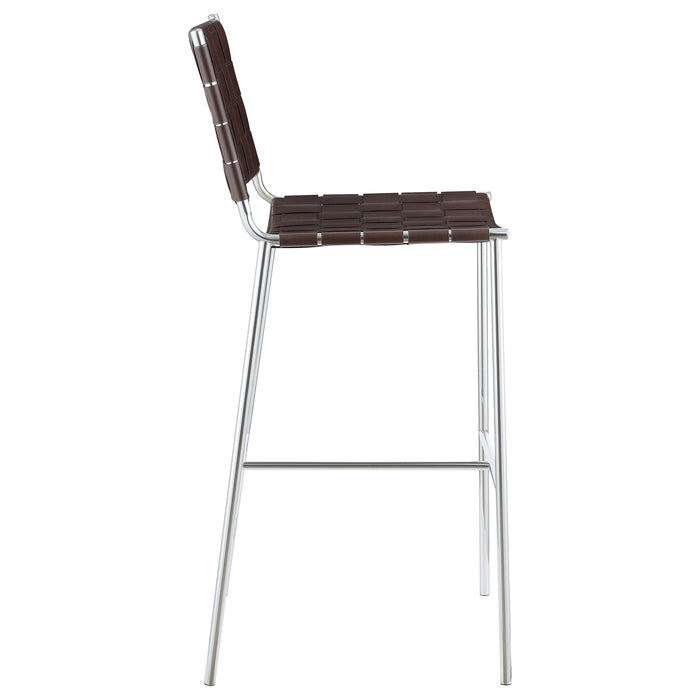 Adelaide Upholstered Pub Height Bar Stool Brown and Chrome