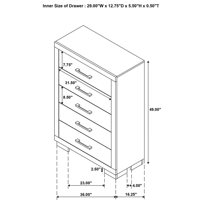 Jessica 5-drawer Bedroom Chest Cream White