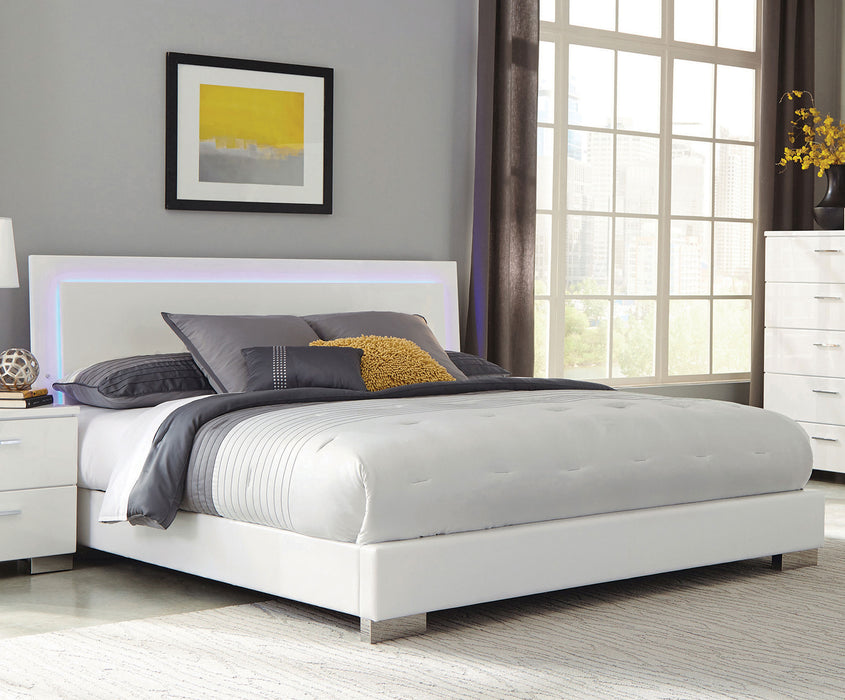 Felicity Wood Eastern King LED Panel Bed White High Gloss