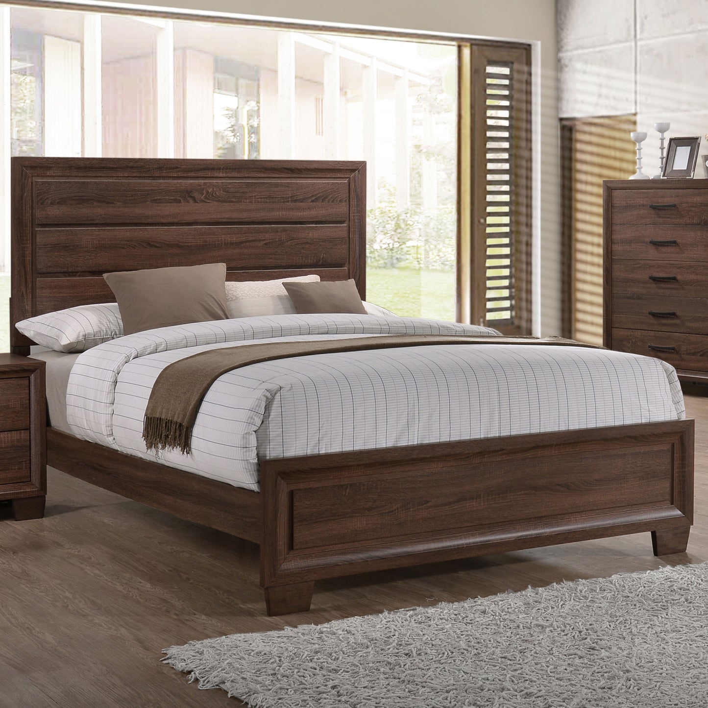 Brandon Wood Eastern King Panel Bed Warm Brown