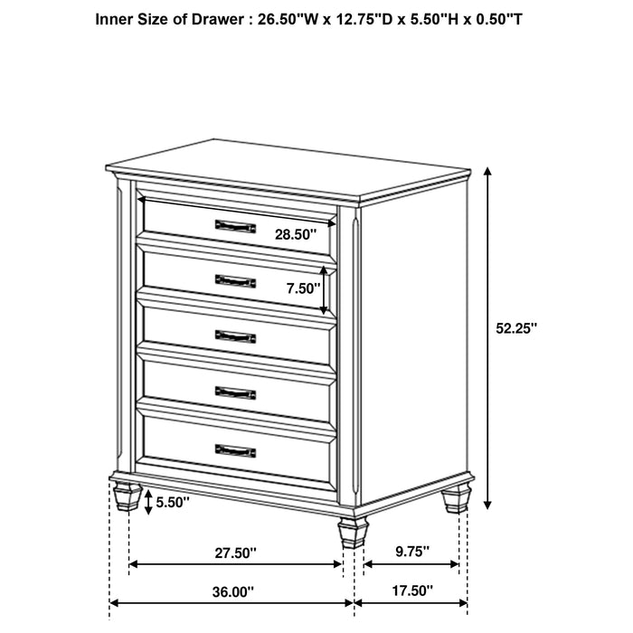 Franco 5-drawer Bedroom Chest Distressed White