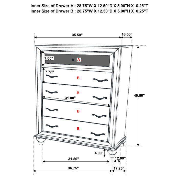 Barzini 5-drawer Bedroom Chest White