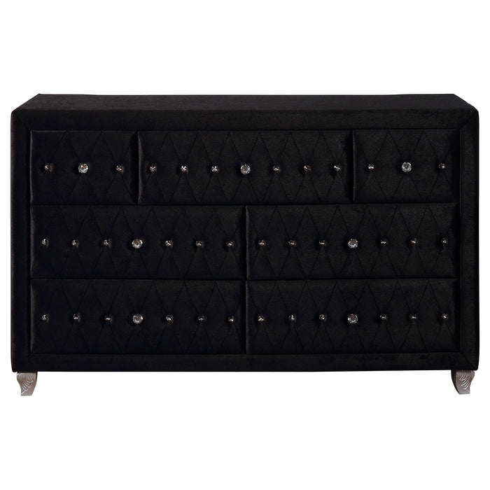 Deanna 7-drawer Upholstered Dresser Black