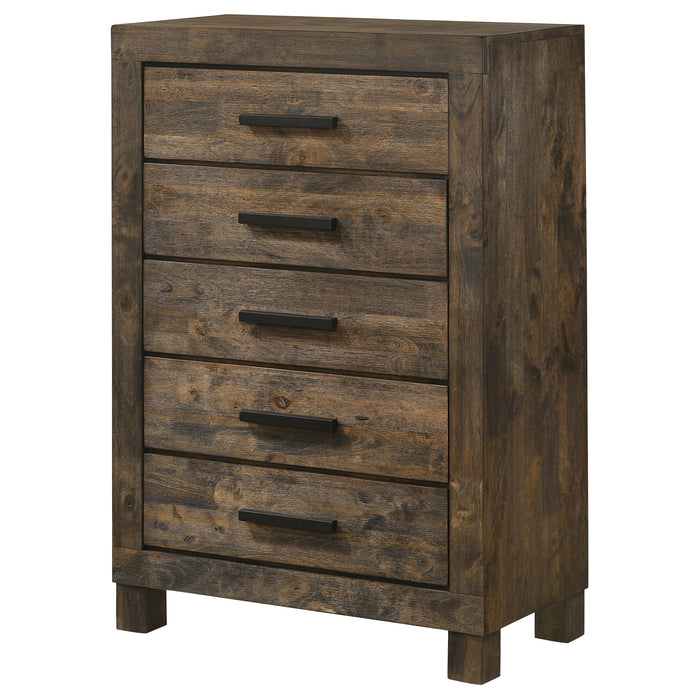 Woodmont 5-drawer Bedroom Chest Rustic Golden Brown