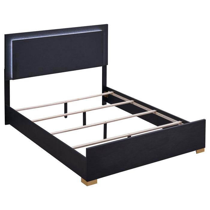 Marceline Wood Full LED Panel Bed Black