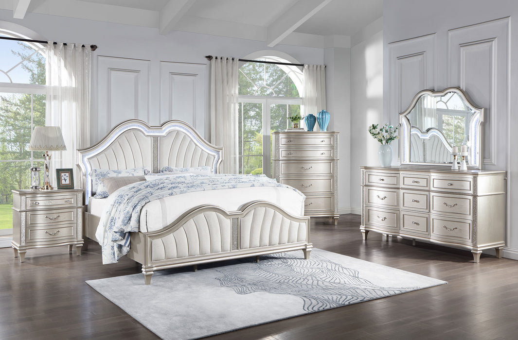 Evangeline Wood Eastern King LED Panel Bed Silver Oak