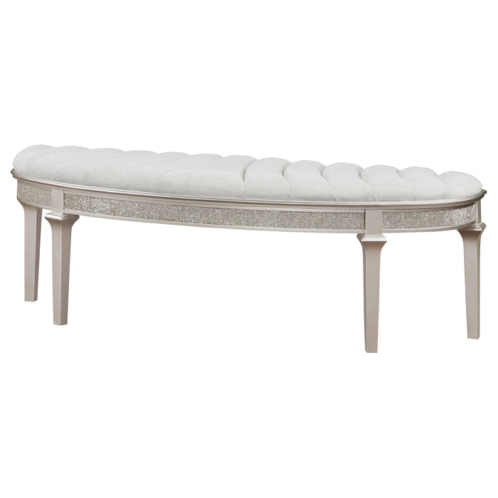 Evangeline Curved Fabric Upholstered Bench Silver Oak