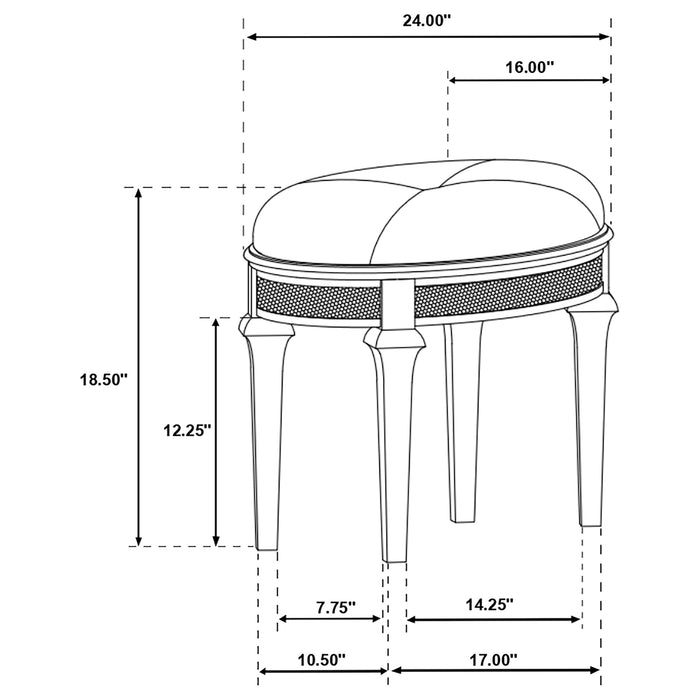 Evangeline Upholstered Oval Vanity Stool Silver and Ivory