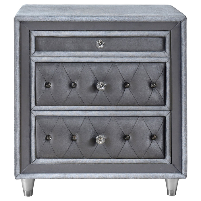 Antonella Upholstered 3-drawer Nightstand Grey