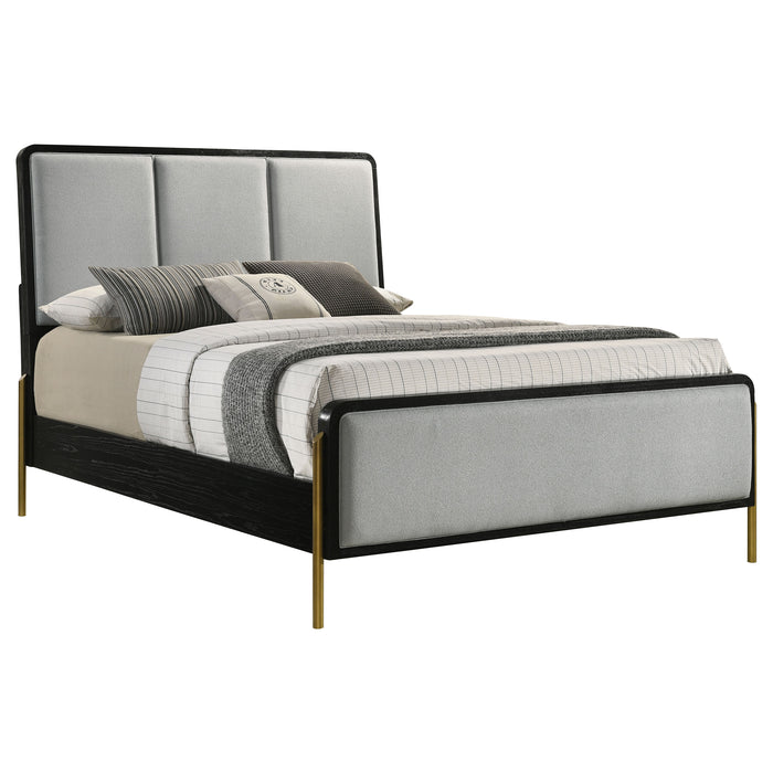 Arini Upholstered Eastern King Panel Bed Black and Grey