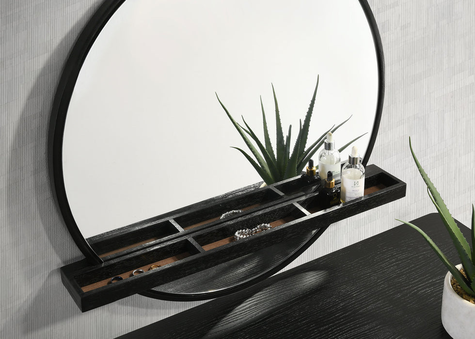 Arini Round Vanity Wall Mirror with Shelf Black