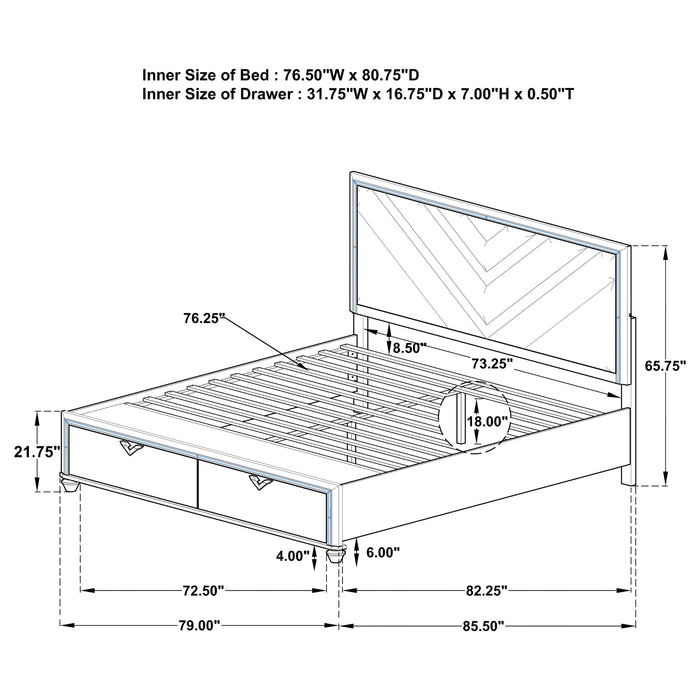 Veronica Wood Eastern King LED Storage Bed Light Silver