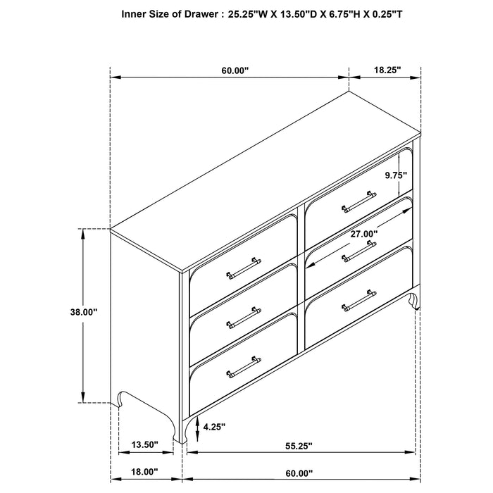 Anastasia 6-drawer Dresser Pearl White