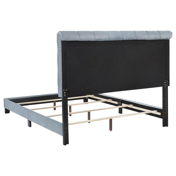 Warner Upholstered Eastern King Panel Bed Slate Blue