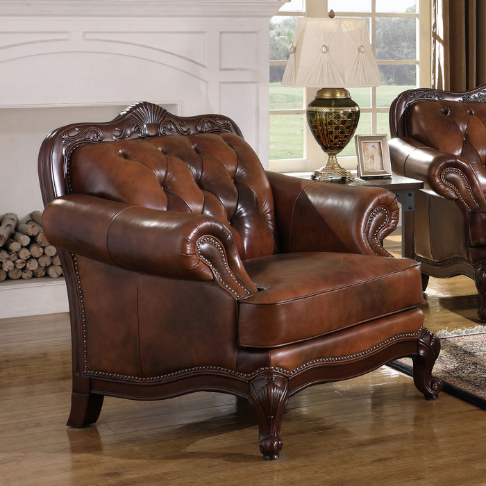 Victoria Full Leather Upholstered Rolled Arm Chair Brown