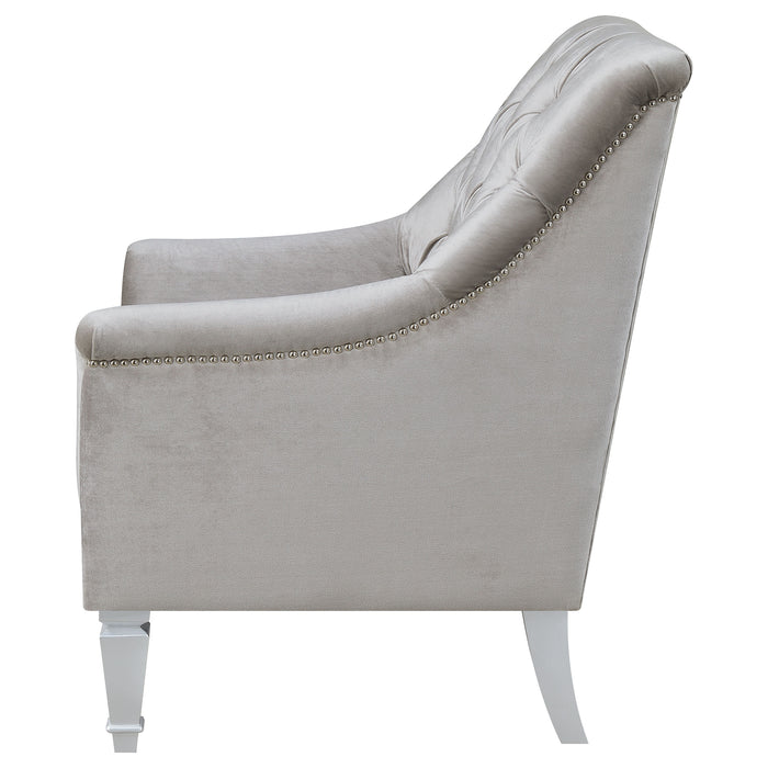 Avonlea Velvet Upholstered Sloped Arm Chair Grey Velvet