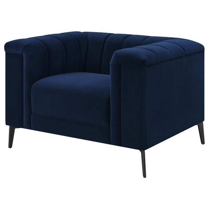 Chalet Upholstered Tuxedo Arm Tufted Chair Blue