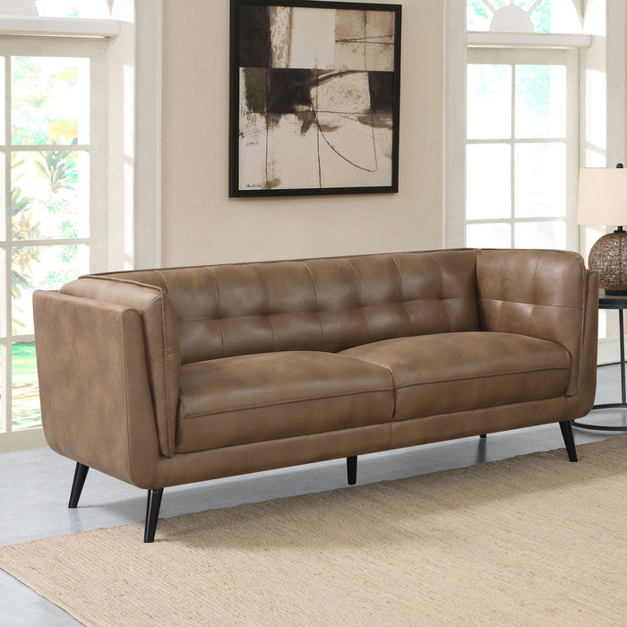 Thatcher Upholstered Tuxedo Arm Tufted Sofa Brown