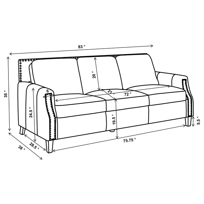 Leaton Upholstered Recessed Arm Sofa Brown Sugar