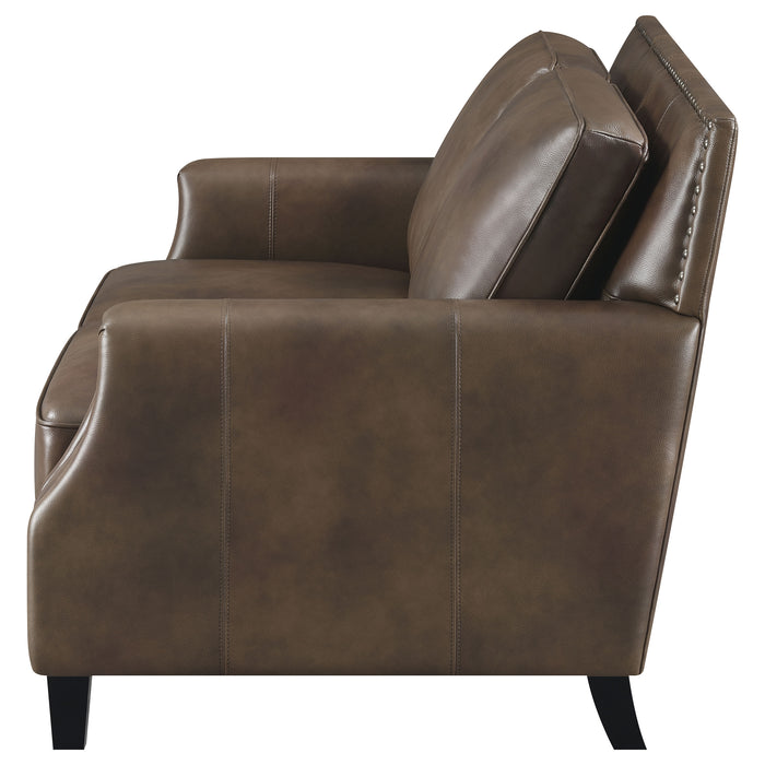 Leaton Upholstered Recessed Arm Loveseat Brown Sugar