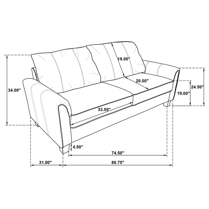 Davis 2-piece Upholstered Rolled Arm Sofa Grey