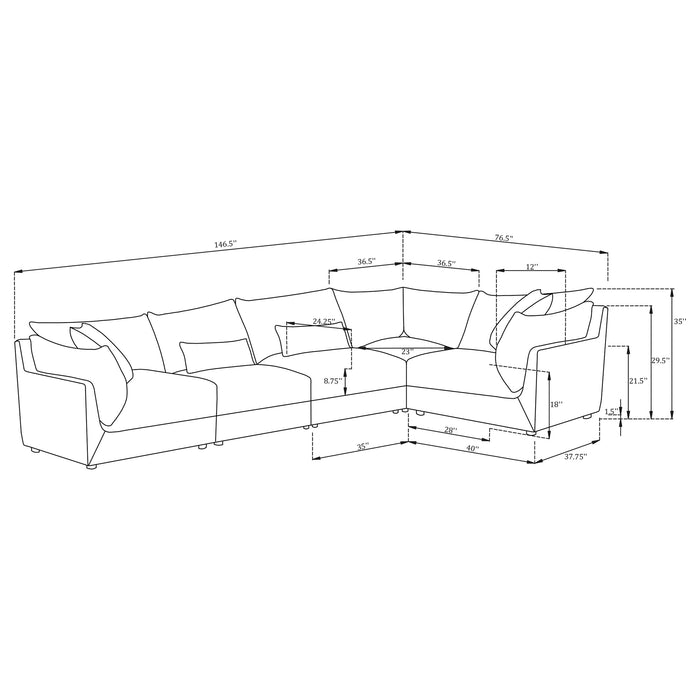 Sasha 5-piece Upholstered Modular Sectional Barely Black