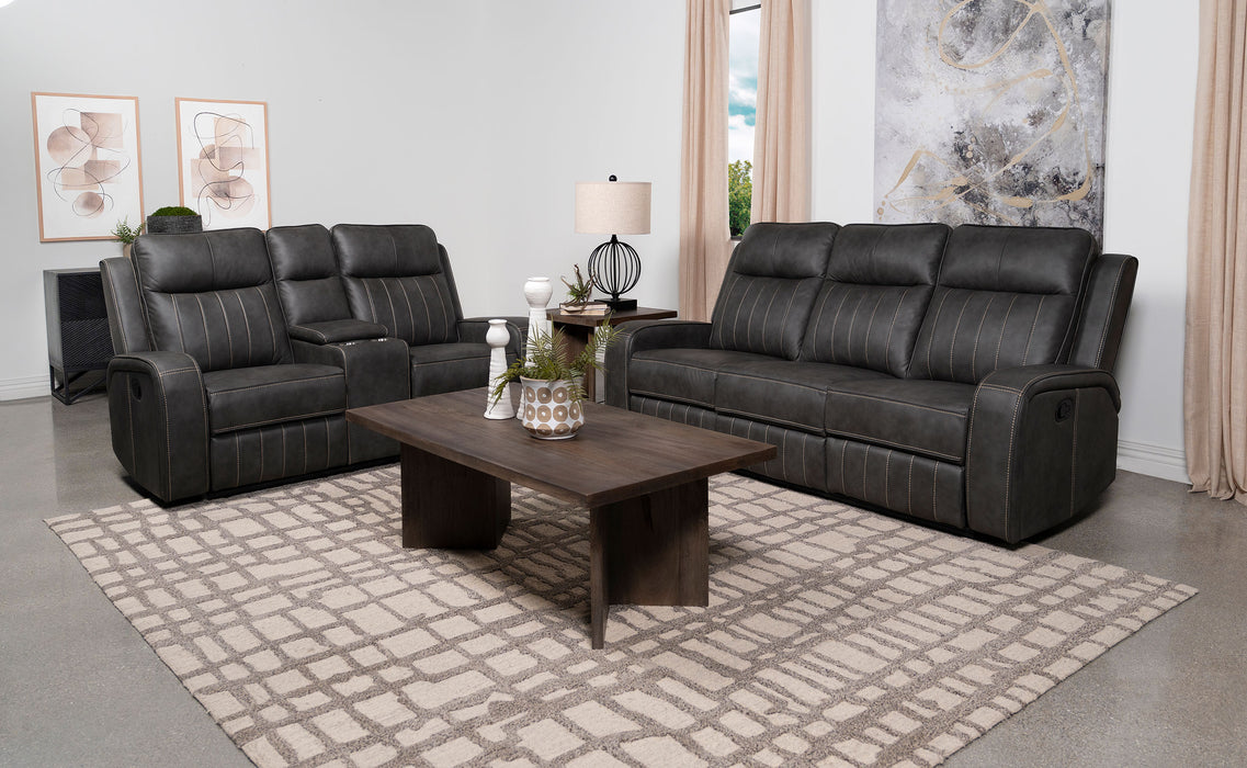 Raelynn 2-piece Upholstered Reclining Sofa Set Grey