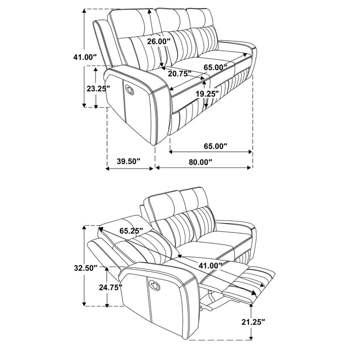 Raelynn 2-piece Upholstered Reclining Sofa Set Grey