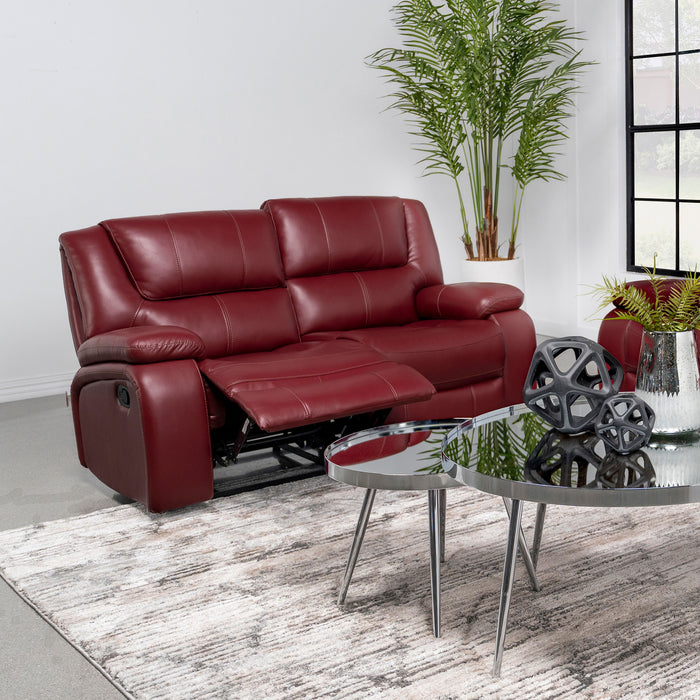 Camila Upholstered Motion Reclining Loveseat Red