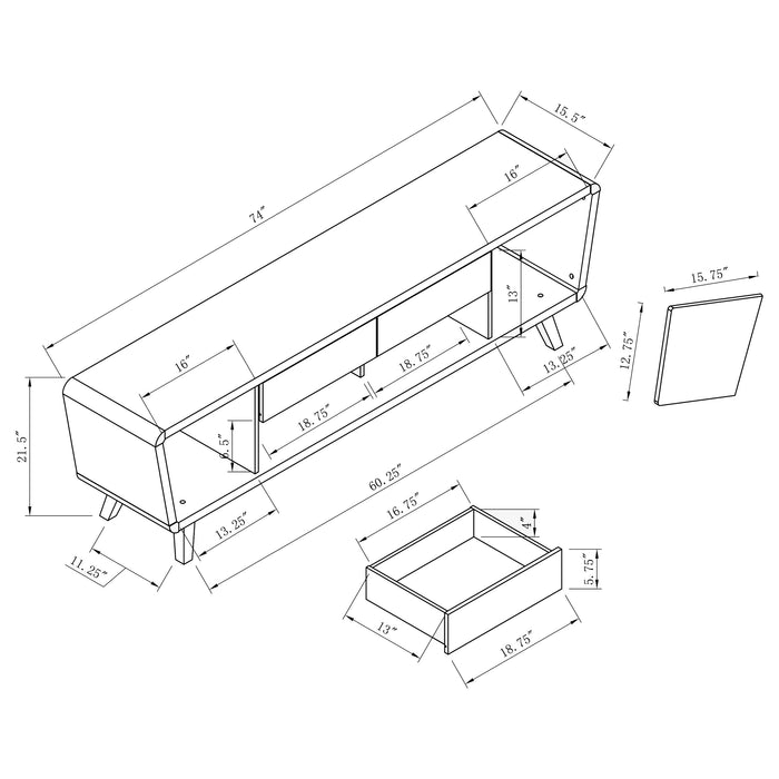 Alvin 2-door Engineered Wood 74" TV Stand Dark Walnut