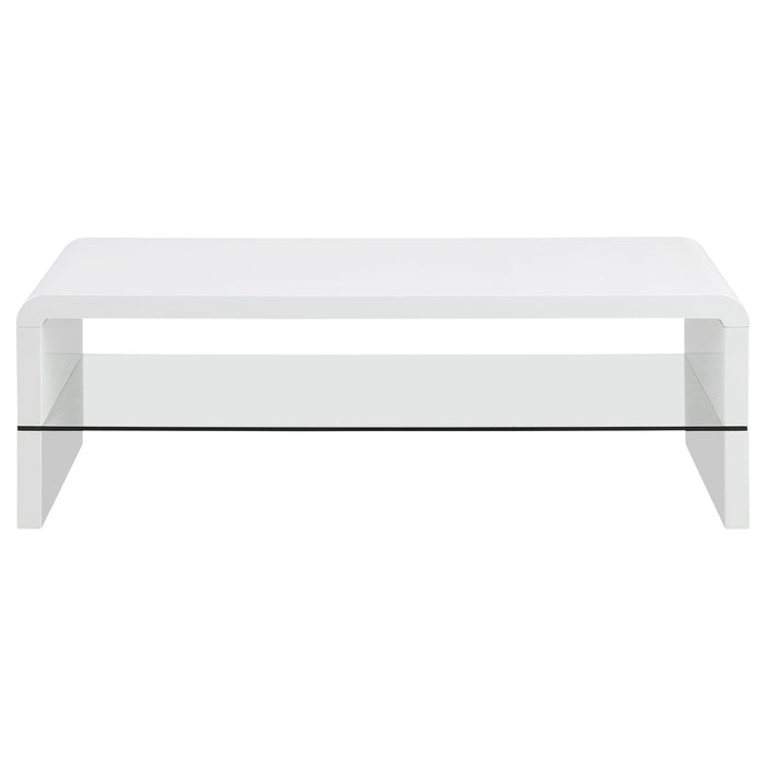 Airell Rectangular Coffee Table with Shelf White High Gloss