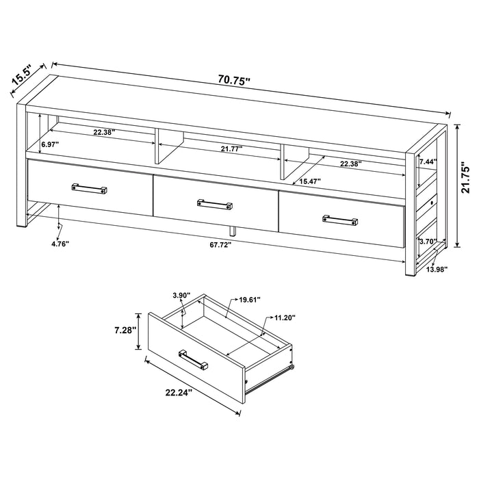 James 3-drawer Engineered Wood 71" TV Stand Distressed Pine