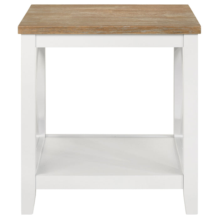 Hollis Square Wood End Table With Shelf Brown and White